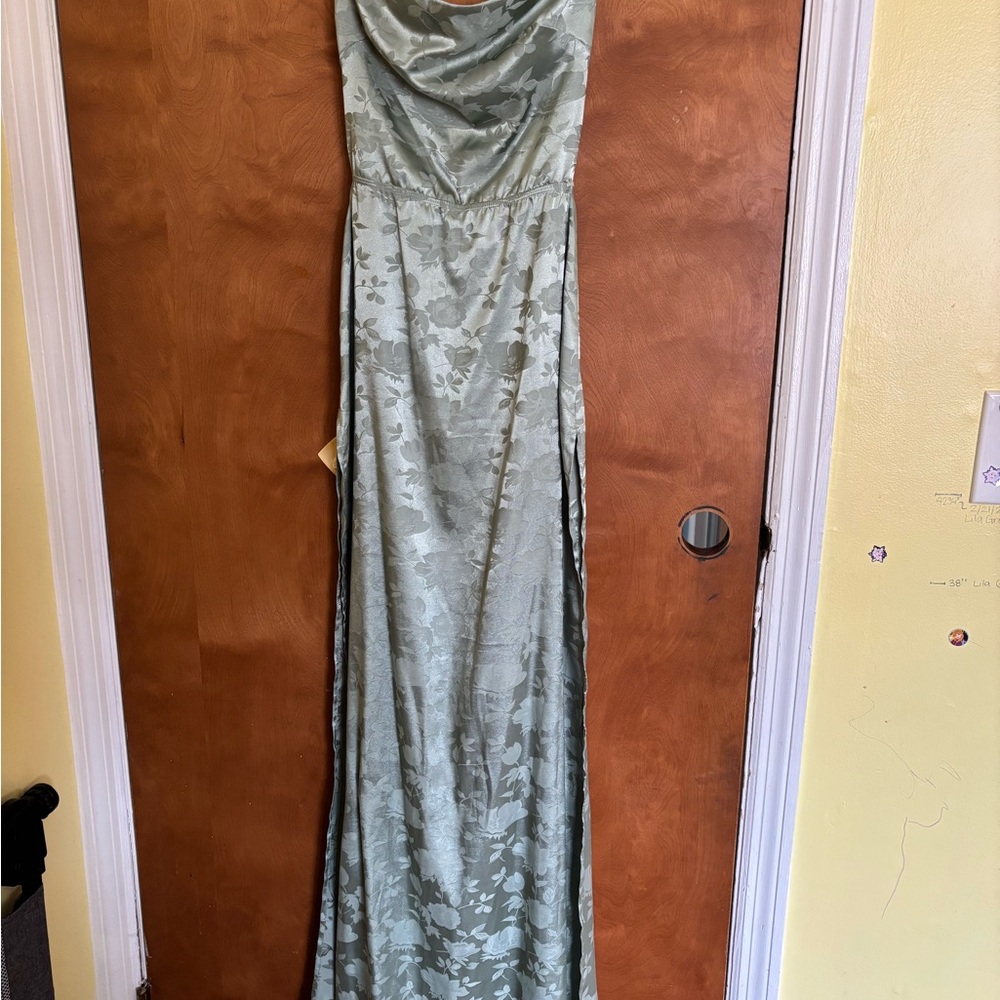 Lucy in the Sky Sage Green Floral Satin Maxi Dress